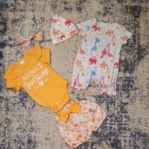 Baby Girl Size 3-6M Colorful Baby Dinosaur and 'Mama's Sunshine' Outfit Set